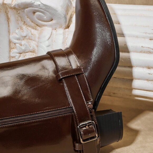 Chocolate Brown Casual Women's Block Heel Mid-Calf Boots - Picture 6 of 7